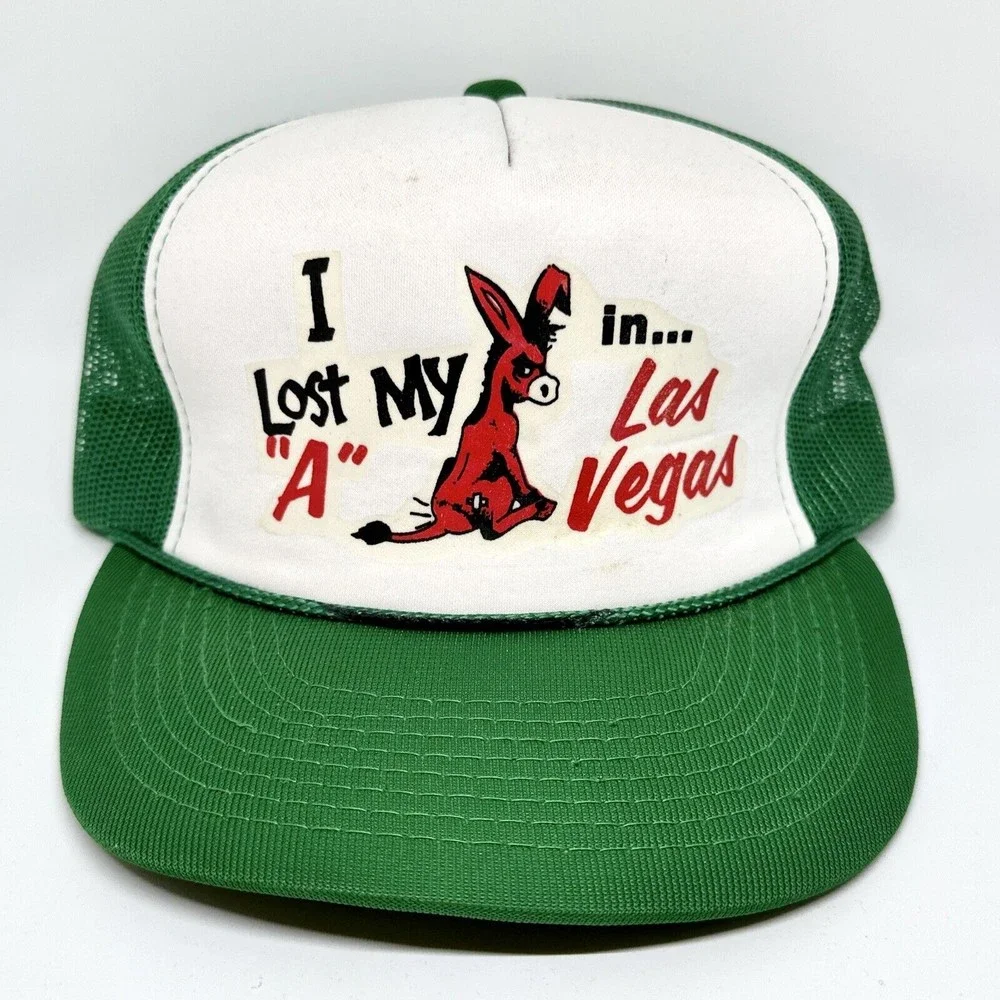 Vintage Lost My Ass in LAS VEGAS Hat Snapback Trucker Mesh Rope Cap‎ Foam Casino